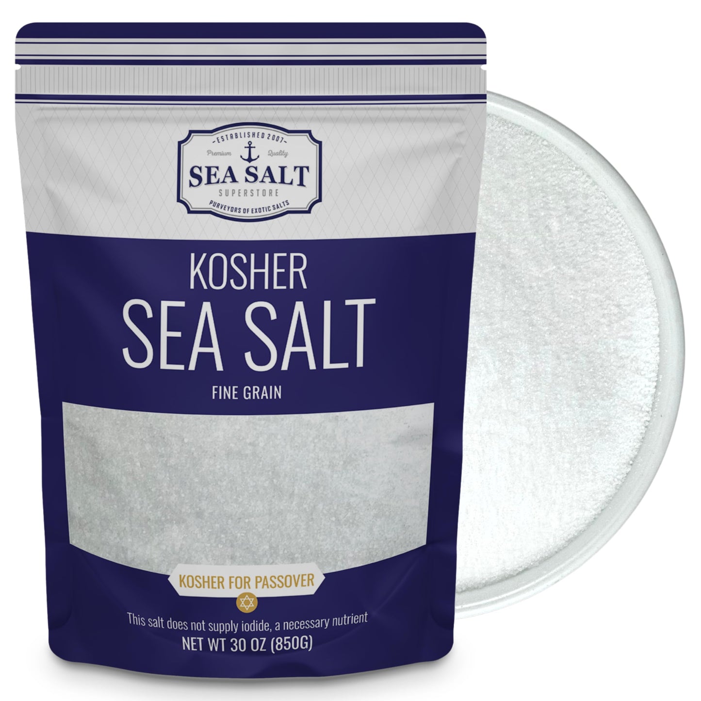 Kosher Fine Grain Sea Salt - 30 oz Pouch