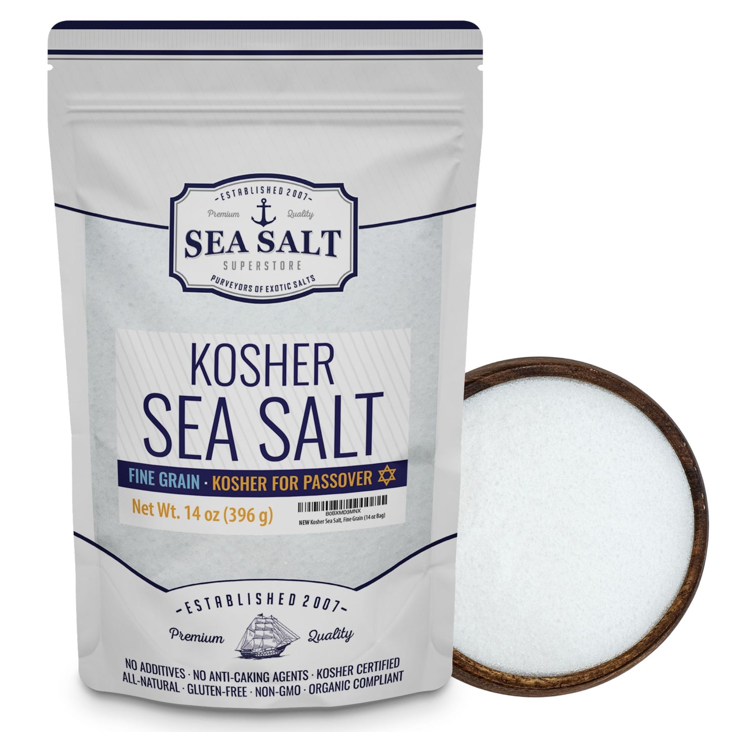 Kosher Fine Grain Sea Salt 14 oz Pouch