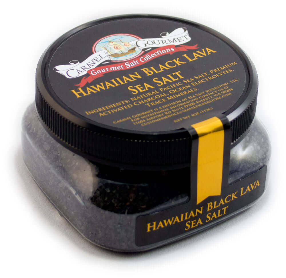 Hawaiian Black Lava Sea Salt - 4 oz - Stackable Container - Caravel Gourmet - Case of 6