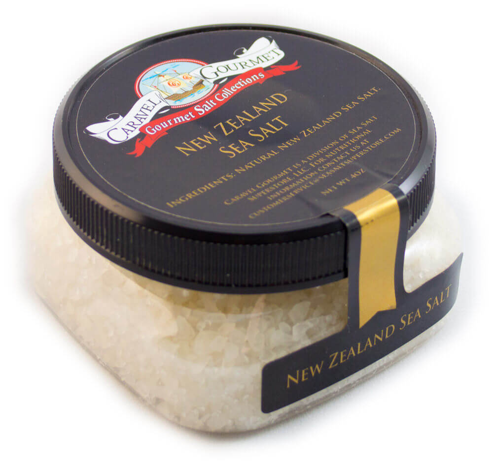 New Zealand Sea Salt - Fine - 4 oz - Stackable Container - Caravel Gourmet - Case of 6