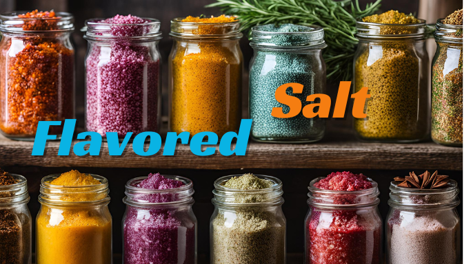 How to Make Flavored Salts at Home with colorful jars of flavored salt for seasoning.