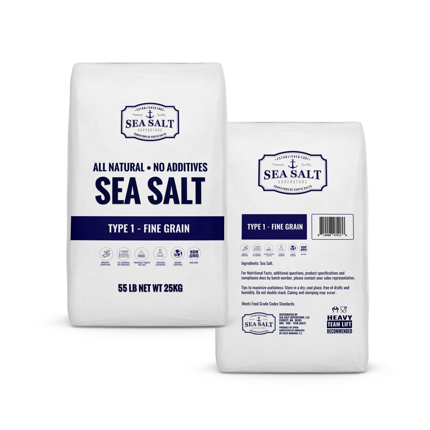 Small/Fine Grain - Natural Sea Salt - Bulk Pallet