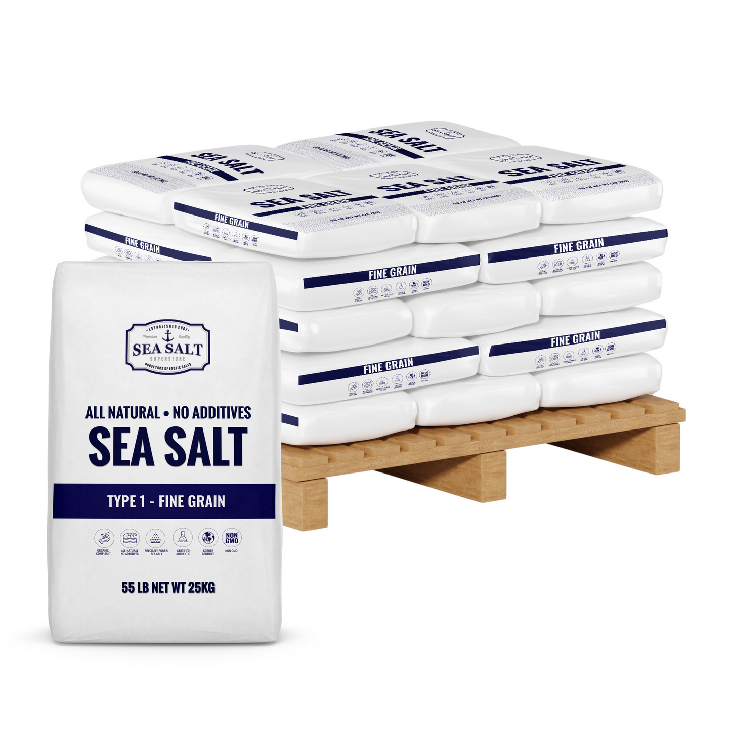 Small/Fine Grain - Natural Sea Salt - Half Pallet