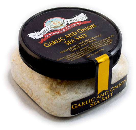 Garlic & Onion Sea Salt - 4 oz - Stackable Container - Caravel Gourmet - Case of 6