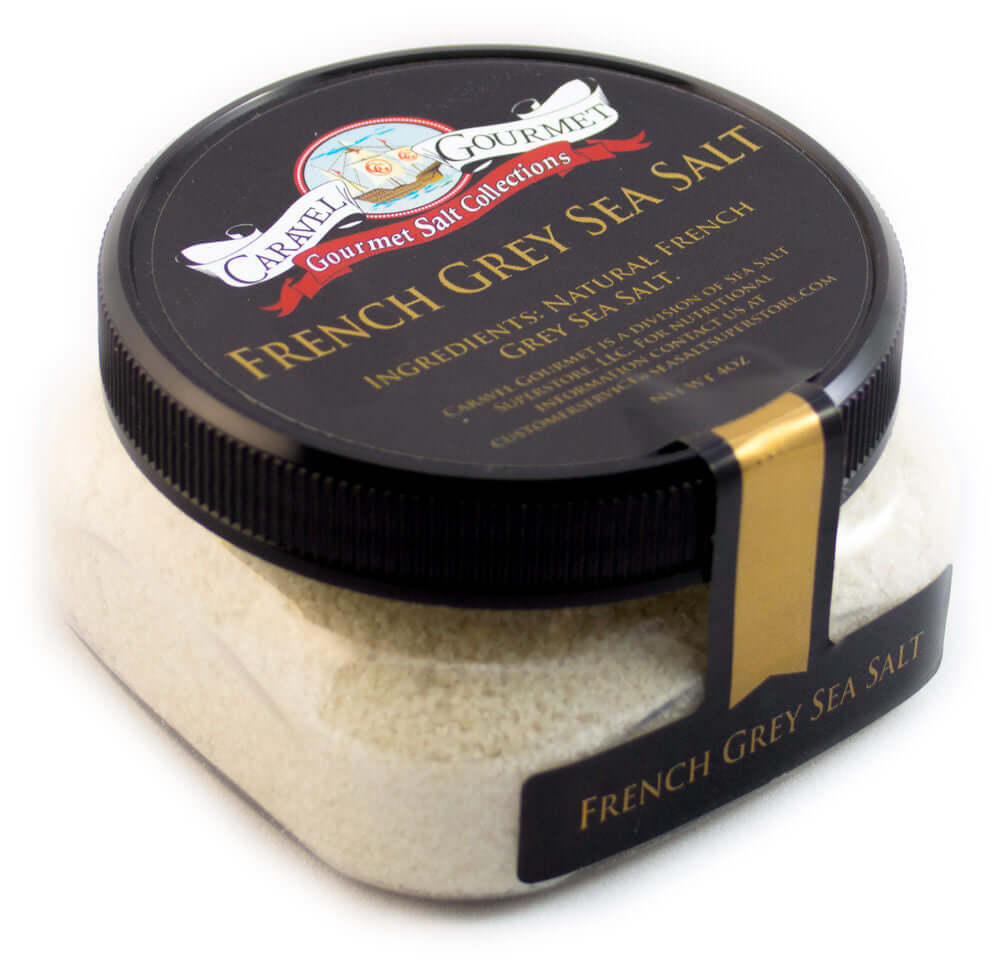 French Grey Sea Salt - Coarse - 4 oz - Stackable Container - Caravel Gourmet - Case of 6