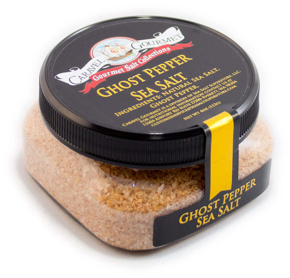 Ghost Pepper Sea Salt - 4 oz - Stackable Container - Caravel Gourmet - Case of 6
