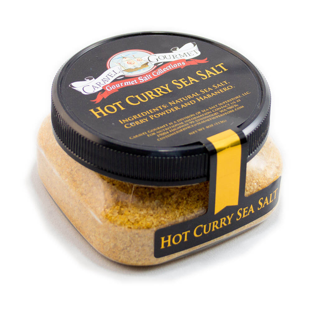 Hot Curry Sea Salt - Fine - 4 oz - Stackable Container - Caravel Gourmet - Case of 6