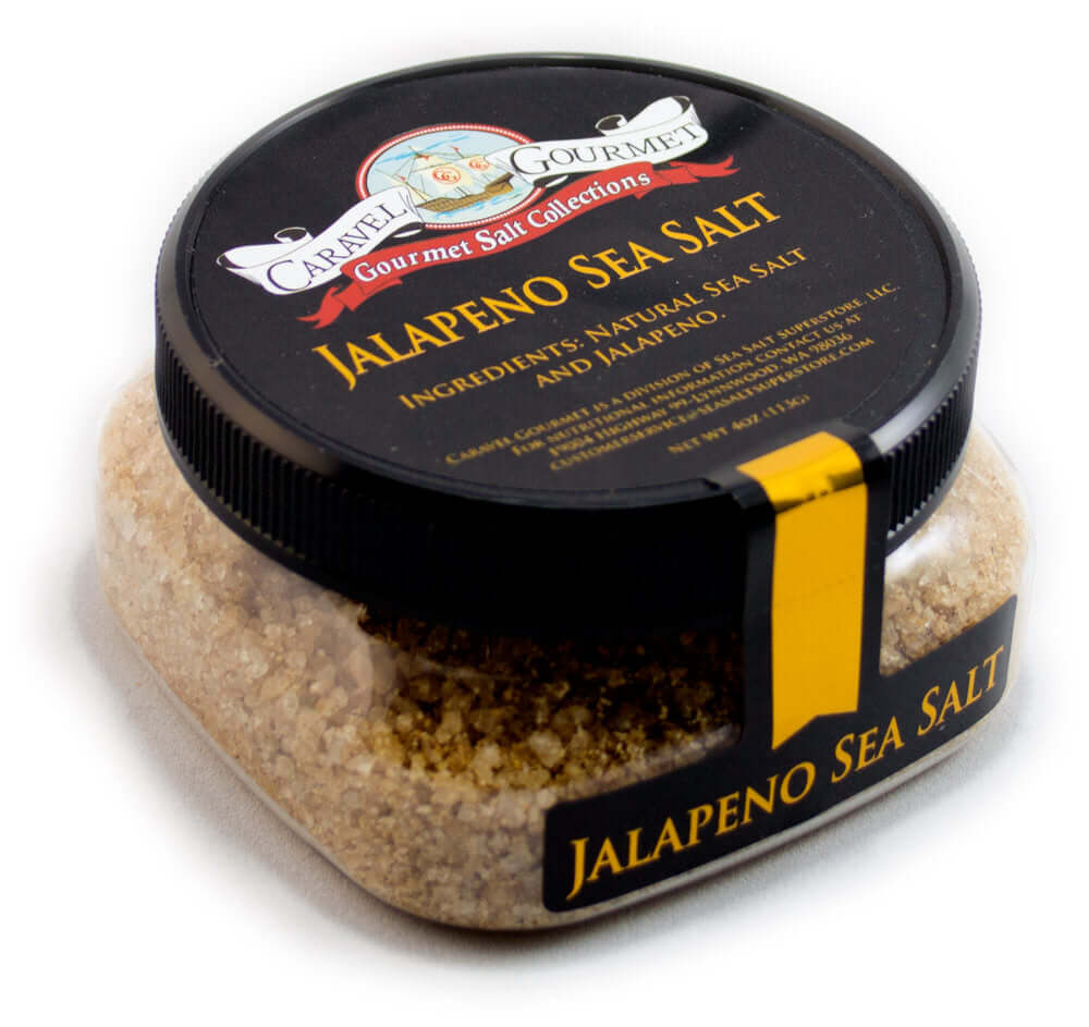 Jalapeno Sea Salt - 4 oz - Stackable Container - Caravel Gourmet - Case of 6