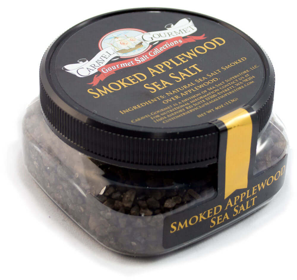 Smoked Applewood Sea Salt - Stackable 4 oz Container - Case of 6 - Caravel Gourmet