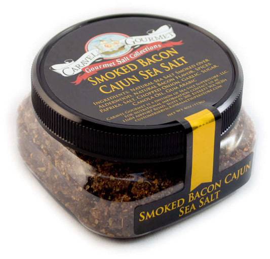 Smoked Bacon Cajun Sea Salt - Fine - 4 oz - Stackable Container - Caravel Gourmet - Case of 6