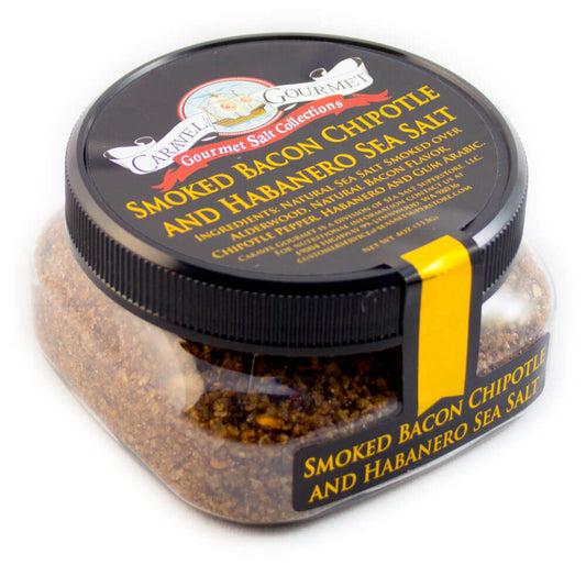 Smoked Bacon Chipotle Habanero Sea Salt - Fine - 4 oz - Stackable Container - Caravel Gourmet - Case of 6