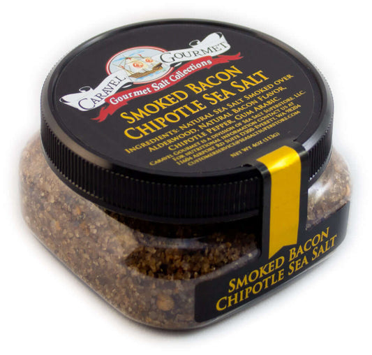 Smoked Bacon Chipotle Sea Salt - Fine - 4 oz - Stackable Container - Caravel Gourmet - Case of 6