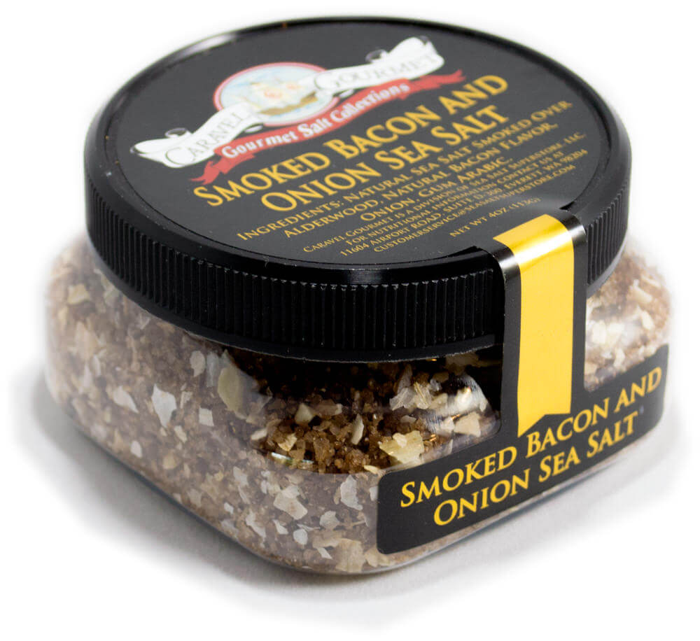 Smoked Bacon & Onion Sea Salt - Fine - Stackable 4 oz Container - Case of 6 - Caravel Gourmet