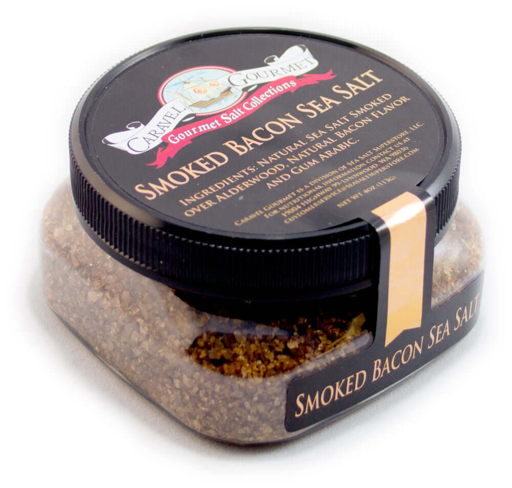 Smoked Bacon Sea Salt - Fine - 4 oz - Stackable Container - Case of 6 - Caravel Gourmet