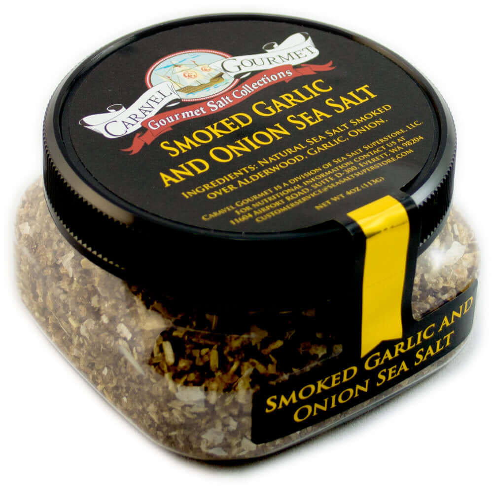 Smoked Garlic & Onion Sea Salt Fine - 4 oz Stackable Container - Case of 6 Caravel Gourmet